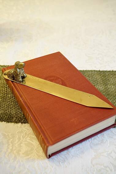 Vintage Brass Letter Opener/Ruler/Bookmark with Spaniel Dog