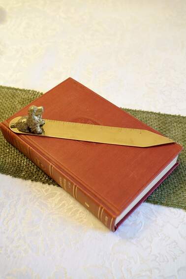 Vintage Brass Letter Opener/Ruler/Bookmark with Spaniel Dog