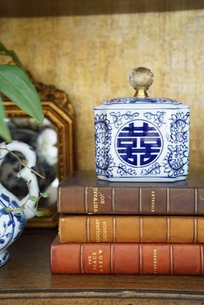 Chinoiserie Storage Jar with Faceted Glass Finial (Choose from Two Patterns)