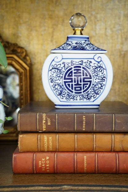 Chinoiserie Storage Jar with Faceted Glass Finial (Choose from Two Patterns)