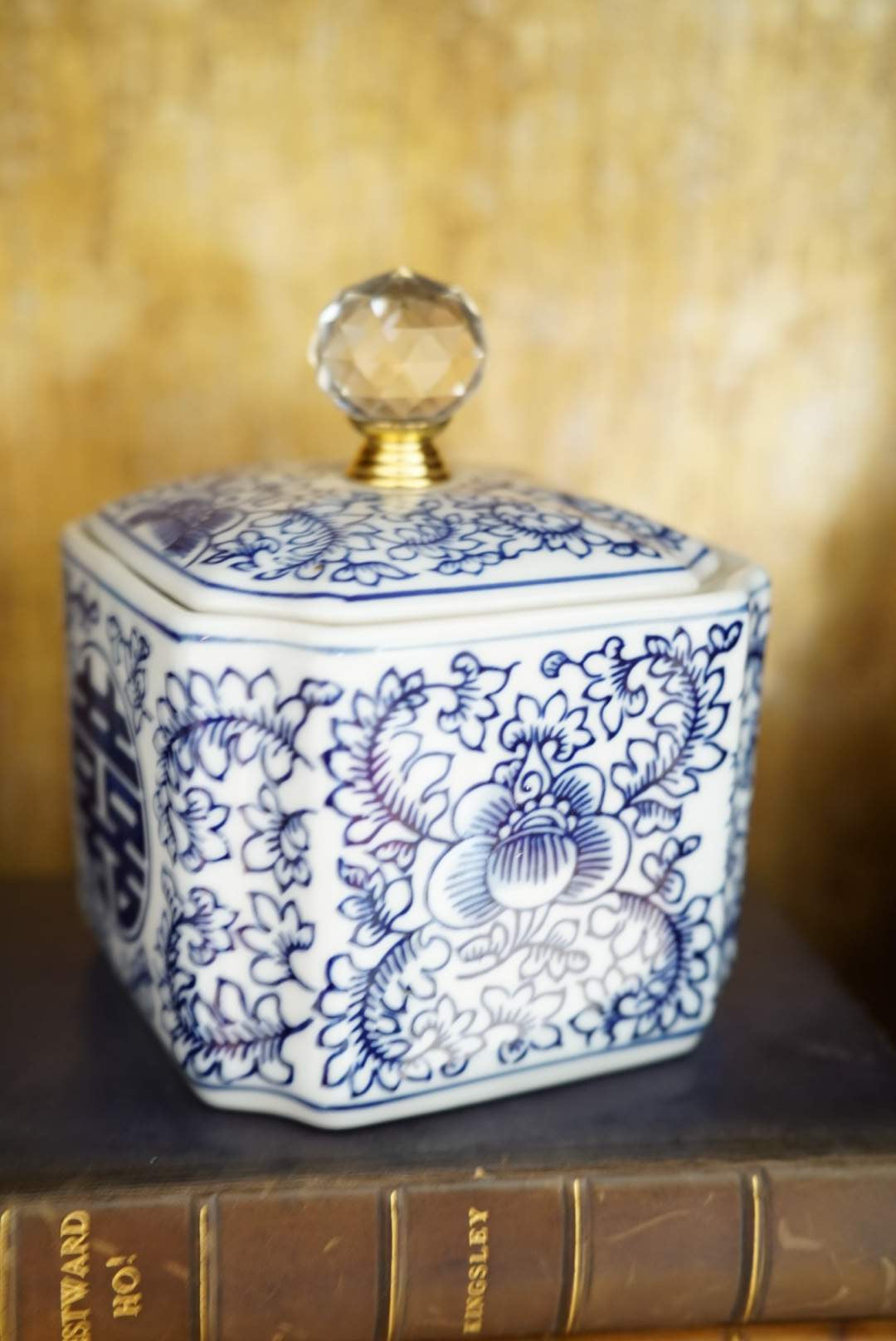 Chinoiserie Storage Jar with Faceted Glass Finial (Choose from Two Patterns)