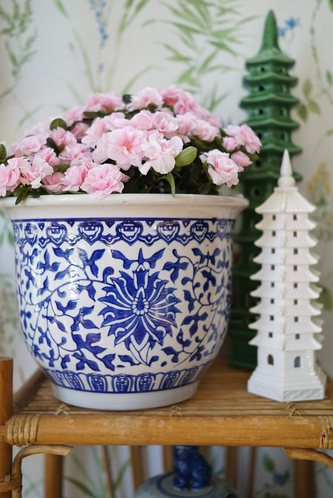 Vintage Blue and White Twisted Lotus Jardiniere-2 Sizes