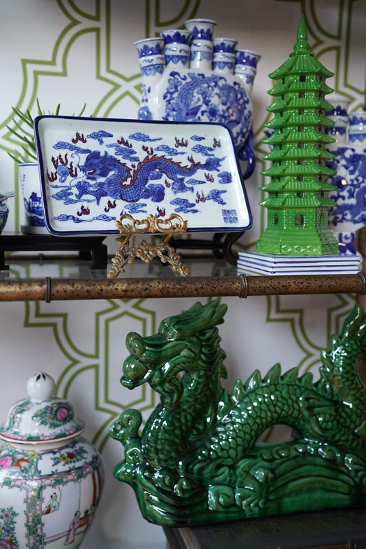 Rectangular Catchall Plate with Dragon Motif