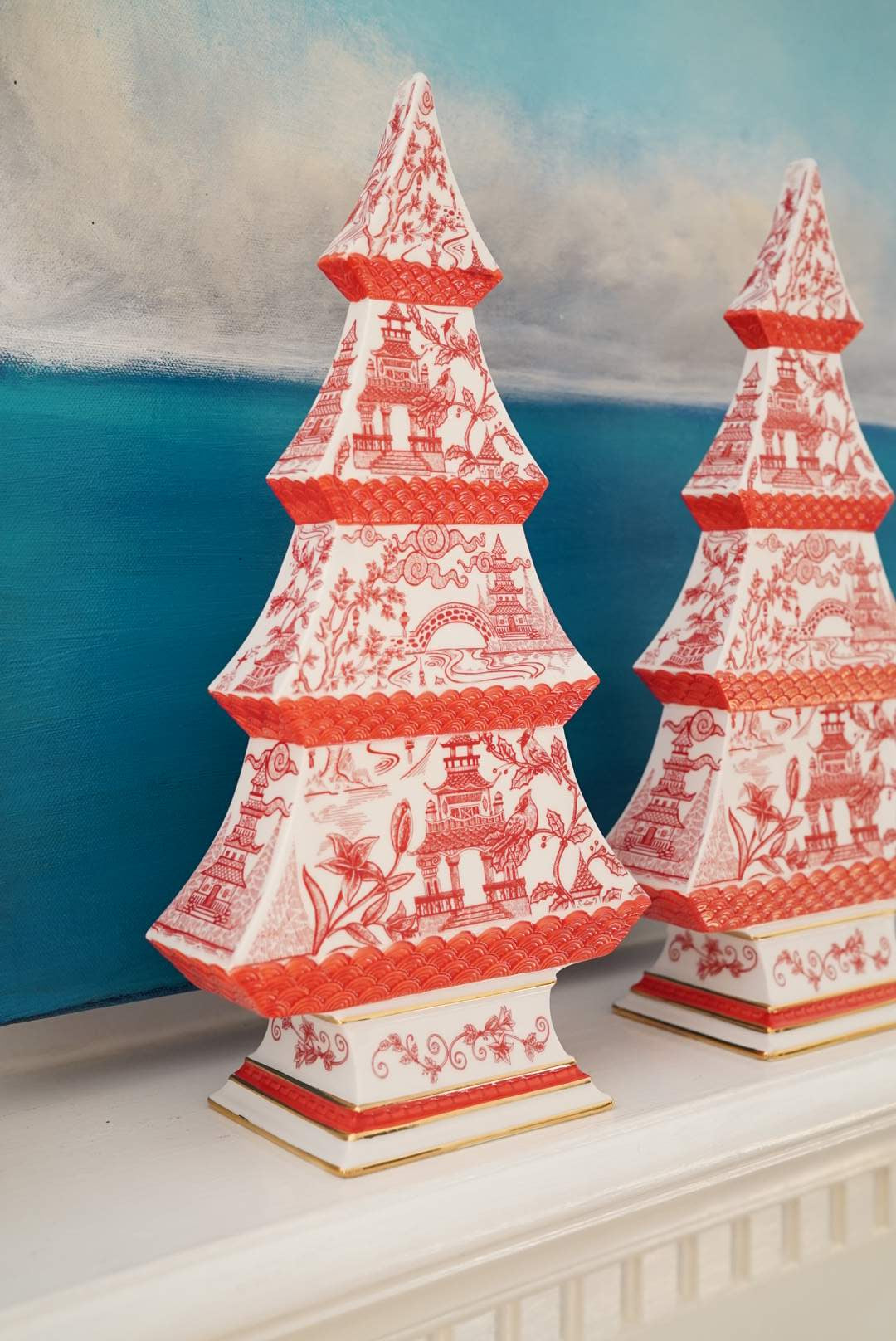 Red and White Chinoiserie Christmas Tree (Please Read)