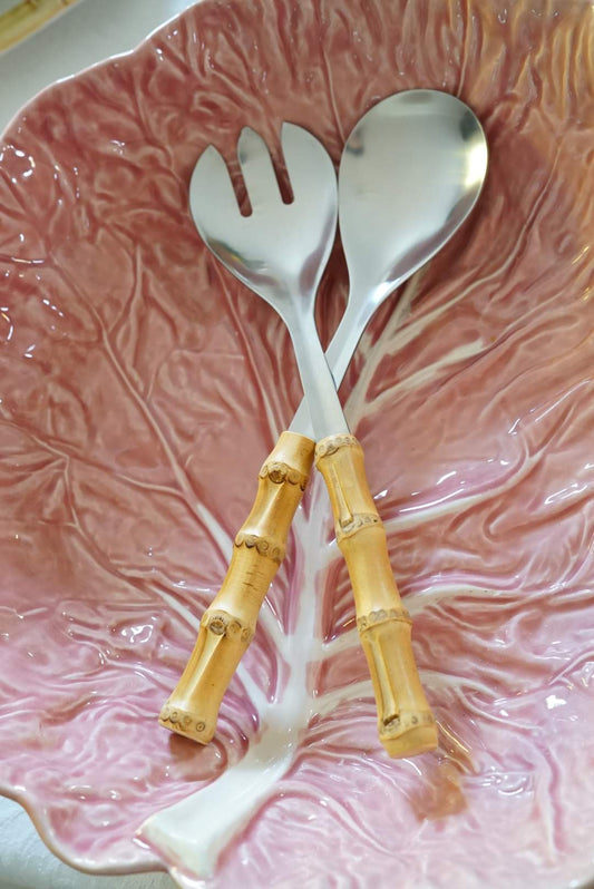 Set of 2—Natural Bamboo Handle Salad Server