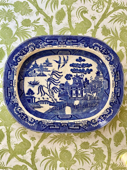 XXL 19.5” Antique Ridgways Blue Willow Platter